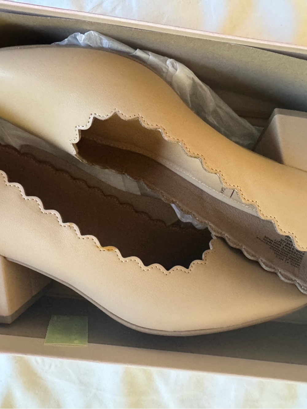 LC Lauren Conrad Beige Scalloped Block Heel Pumps